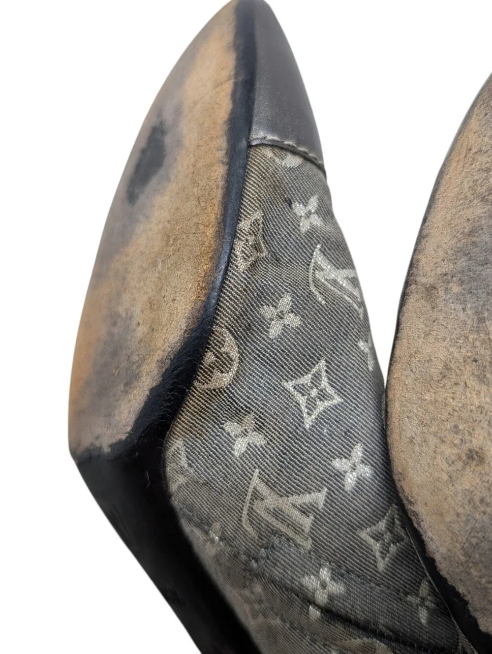 Louis Vuitton Mini Lin Denim Silver LV Monogram Knee High Boots Size EU 36.5
